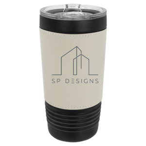 Polar Camel 20 oz. Black with White Leatherette Tumbler with Slider Lid
