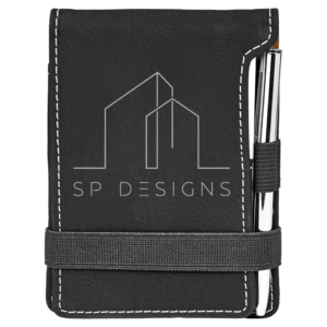 3 1/4" x 4 3/4" Black/Silver Leatherette Mini Notepad with Pen
