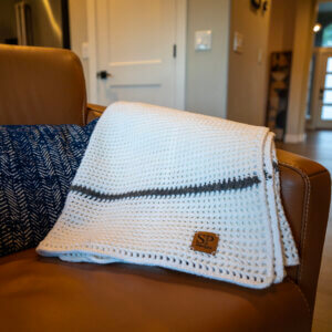 crochet branded blanket